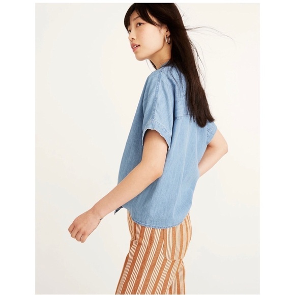 MADEWELL Denim Short Sleeve Tie Front Shirt Size S - Picture 2 of 11